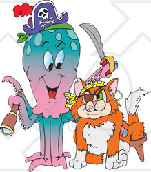 Royalty-Free (RF) Clipart Illustration of a Pirate Octopus And Cat