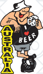 Royalty-Free (RF) Clipart Illustration of a Fat Bloke Drinking Beer And Leaning Against Australia Text