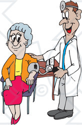 Royalty-Free (RF) Clipart Illustration of a Doctor Checking A Grandmother's Blood Pressure
