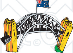 Royalty-Free (RF) Clipart Illustration of an Australian Flag Atop The Sydney Harbour Bridge