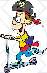 Royalty-Free (RF) Clipart Illustration of a Pirate Boy Riding A Scooter