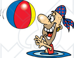 Royalty-Free (RF) Clipart Illustration of a Pirate Guy Swimming And Playing With A Beach Ball - Version 2