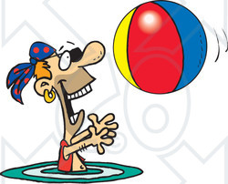 Royalty-Free (RF) Clipart Illustration of a Pirate Guy Swimming And Playing With A Beach Ball - Version 1