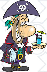 Royalty-Free (RF) Clipart Illustration of a Pirate Guy Serving A Cocktail