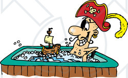 Royalty-Free (RF) Clipart Illustration of a Pirate Guy Playing With A Boat And Soaking In A Hot Tub