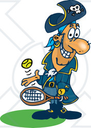 Royalty-Free (RF) Clipart Illustration of a Pirate Guy Playing Tennis - Version 3