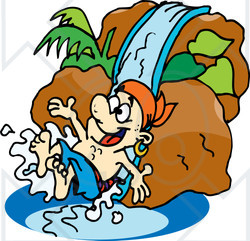 Royalty-Free (RF) Clipart Illustration of a Pirate Guy Going Down A Water Slide