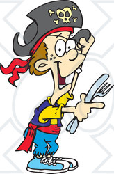 Royalty-Free (RF) Clipart Illustration of a Pirate Boy Holding A Knife And Fork