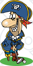 Royalty-Free (RF) Clipart Illustration of a Pirate Guy Golfing - Version 3