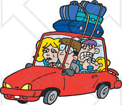 Royalty-Free (RF) Clipart Illustration of a Family On A Road Trip - Version 1