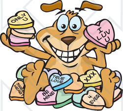 Royalty-Free (RF) Clipart Illustration of a Sparkey Dog With Sweet Heart Candies