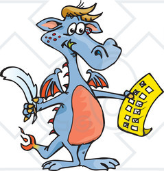Royalty-Free (RF) Clipart Illustration of a Pastel Blue Dragon Holding A Check Off List