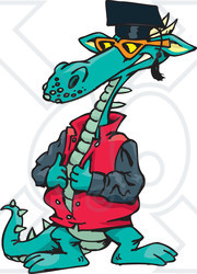 Royalty-Free (RF) Clipart Illustration of a Cool Dragon Closing His Jacket And Wearing A Graduation Cap