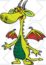 Royalty-Free (RF) Clipart Illustration of a Surprised Green Dragon With Red Wings