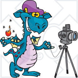 Royalty-Free (RF) Clipart Illustration of a Teal Photographer Dragon By A Camera