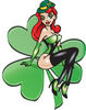 Sexy St Patricks Day Irish Redhead Pinup Woman On A Shamrock