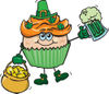 Leprechaun St Patricks Day Holiday Cupcake Holding a Beer and Gold