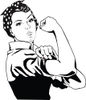 Clipart of a Black and White Rosie the Riveter Flexing and Facing Right - Royalty Free Vector Illustration