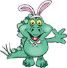 Friendly Waving Green Stegosaur Dinosaur Wearing Easter Bunny Ears