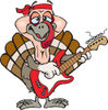 Cartoon Happy Turkey Bird Playing an Electric Guitar