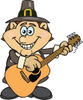 Cartoon Happy Pilgrim Man Playing an Acoustic Guitar