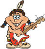 Cartoon Happy Native American Woman Playing an Electric Guitar