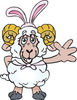 Cartoon Happy Ram Wearing Easter Bunny Ears and Waving