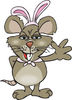 Cartoon Happy Brown Rat Wearing Easter Bunny Ears and Waving
