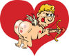 Mischievous Cupid Shooting Arrows And Showing Off The Lipstick Kisses On His But...