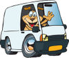 Clipart Illustration of a Friendly Brown Dog Waving And Driving A White Delivery Van With Space On The Side For You To Insert Text