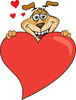 Loving Brown Dog Grinning And Holding Up A Giant Red Shiny Heart, With Other Hea...