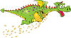 Green Dragon With Purple Spots, Stealing A Pot Of Gold Coins, Some Falling As He...