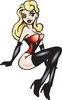 Sexy Blond Bombshell Pinup Girl In A Red Bodice, Black Gloves, And Boots