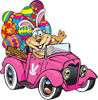 Dog Wearing Bunny Ears, Waving And Driving A Pink Pickup Truck With Easter Eggs ...