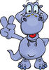Peaceful Blue Apatosaurus Dinosaur Smiling And Gesturing The Peace Sign With His...