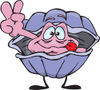 Clipart Illustration of a Peaceful Clam Smiling And Gesturing The Peace Sign With His Hand