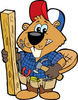 Clipart Illustration of a Carpenter Beaver Building With Wood, Biting Nails In His Mouth
