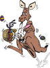 Bunny Rabbit Riding In A Kangaroo's Pouch And Carrying Easter Eggs In A Bask...