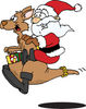 Clipart Illustration of Santa Riding On A Kangaroo, With Christmas Presents In The Pouch