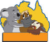 Koala, Platypus And Bird Hugging In Front Of An Australian Map, With A Blank Ora...