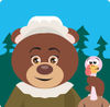 Brown Bear Pilgrim Character Holding A Turkey