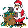 Santa With A Sack Full Of Donated Cash And Coins
