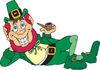 Jolly Leprechaun Laying On His Side And Smoking A Pipe