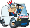 American Uncle Sam Waving And Driving A Delivery Van