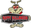 Sparkey Dog Holding A Happy Halloween Coffin Sign