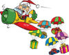 Santa Flying A Plane And Dropping Presents On Parachutes