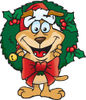 Sparkey Dog Poking His Head Through A Christmas Holly Wreath