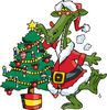 Green Santa Dragon Decorating A Christmas Tree