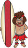 Happy Hawaiian Menehune Boy Standing With His Surfboard