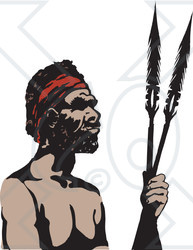 Clipart Australian Aboriginal Man Holding Spears - Royalty Free Vector Illustration